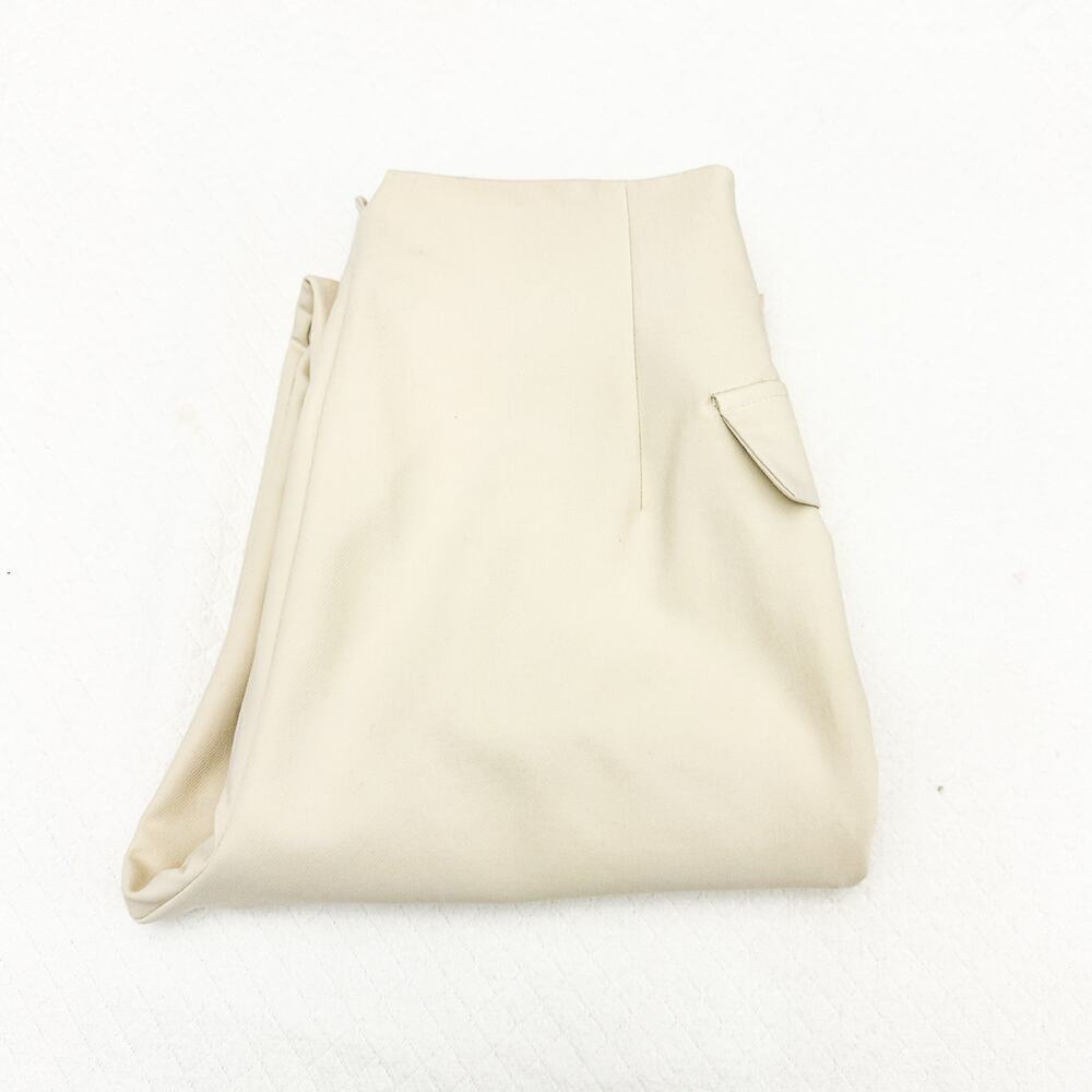 Zara Cream Slack Dress Pants Large Button Wide Leg Rolled Cuff Size Medium NWT